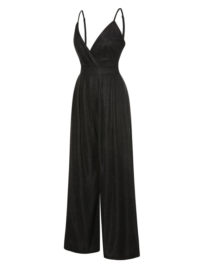 1950s Spaghetti Strap Deep V-Neck Jumpsuit: timeless 1950s elegance she makes her own