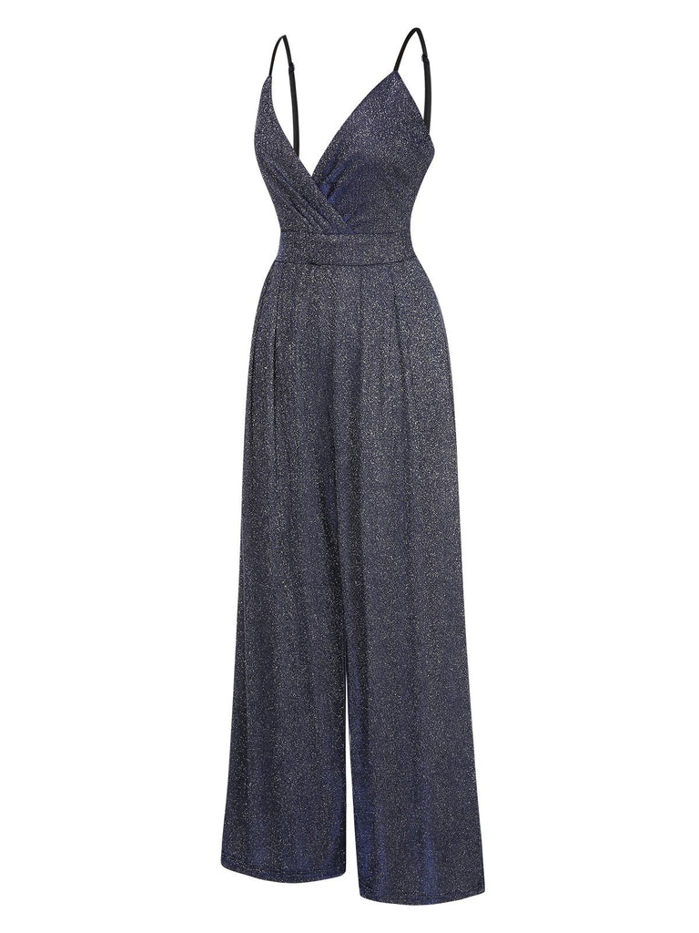 She finds her 1950s story in this 1950s Spaghetti Strap Deep V-Neck Jumpsuit