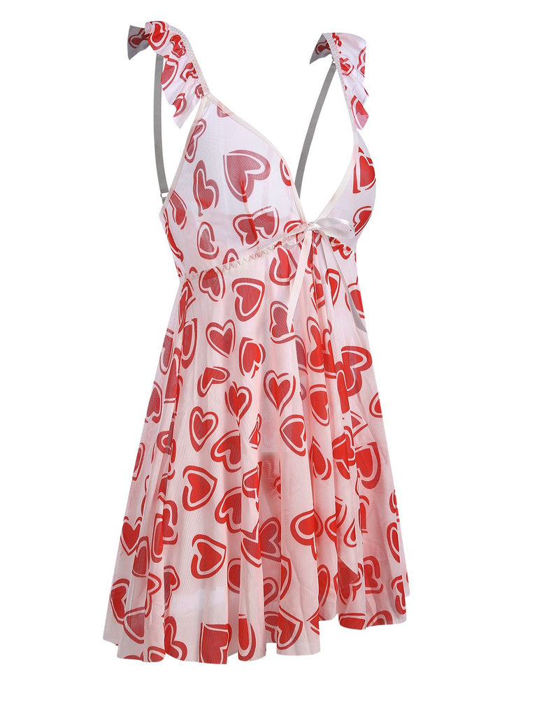 1950s Spaghetti Strap Heart Ruffles Mini Nightgown: where 1950s romance meets her modern spirit