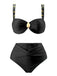 1950s Spaghetti Strap Jewel High-Waist Solid Bikini Set - vintage fashion, retro style