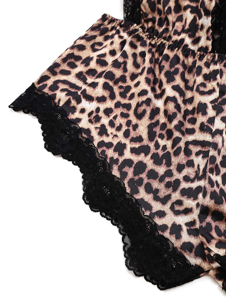 1950s Spaghetti Strap Leopard Lace Sleepwear - vintage nightgown, retro sleepwear