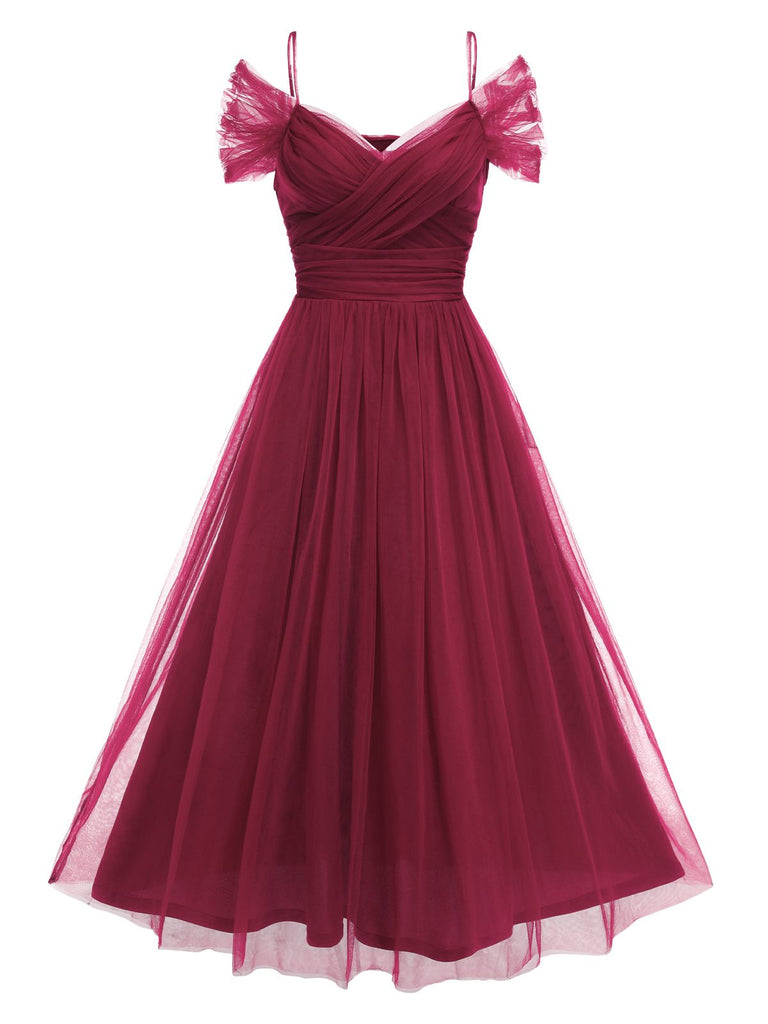 She slips into this 1950s Spaghetti Strap Off-Shoulder Mesh Dress and suddenly it's a 1950s daydream