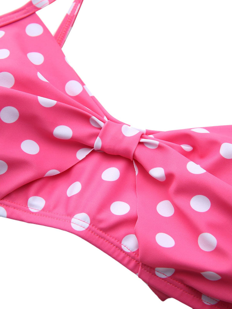 1950s Spaghetti Strap Polka Dot Striped Bow Bikini Set - vintage fashion, retro style