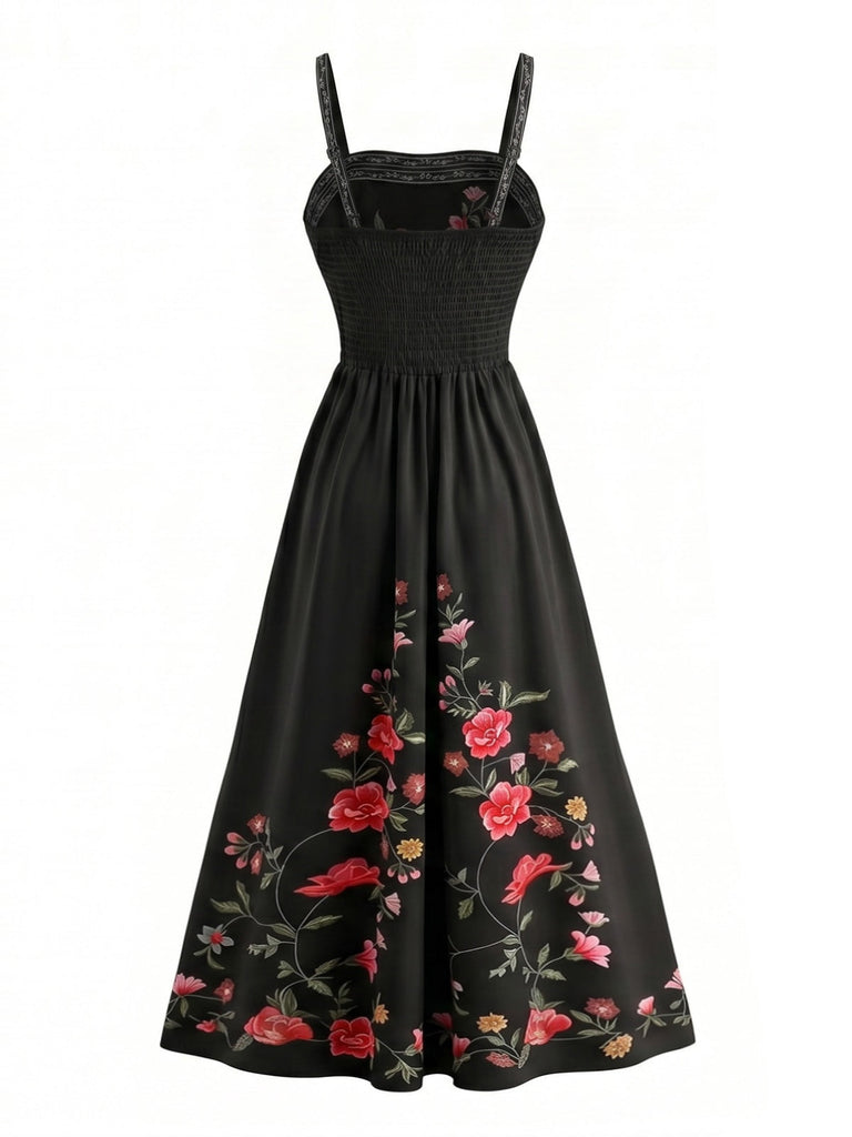 1950s Spaghetti Strap Print Sleeveless Dress 2