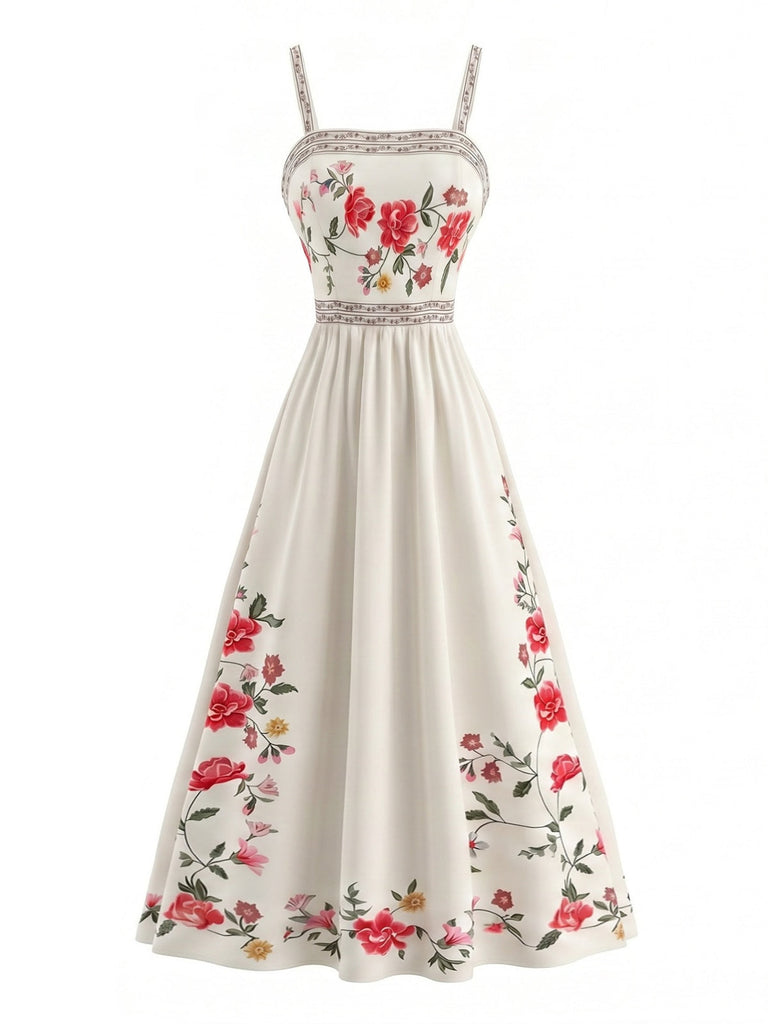 1950s Spaghetti Strap Print Sleeveless Dress 3