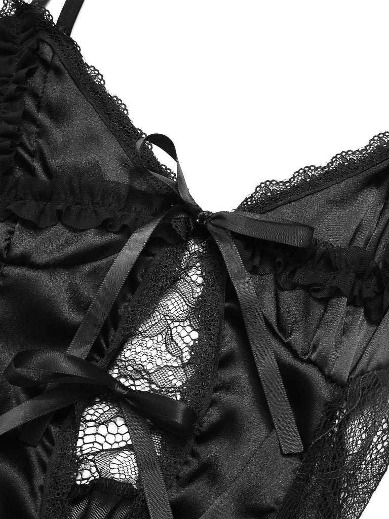 1950s Spaghetti Strap Sheer Lace Satin Bow Nightgown — a 1950s silhouette that turns sidewalks into runways