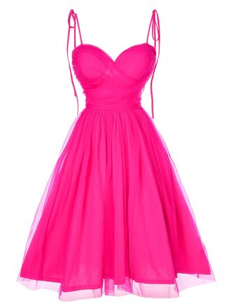 She slips into this 1950s Spaghetti Strap Solid Mesh Dress and suddenly it's a 1950s daydream