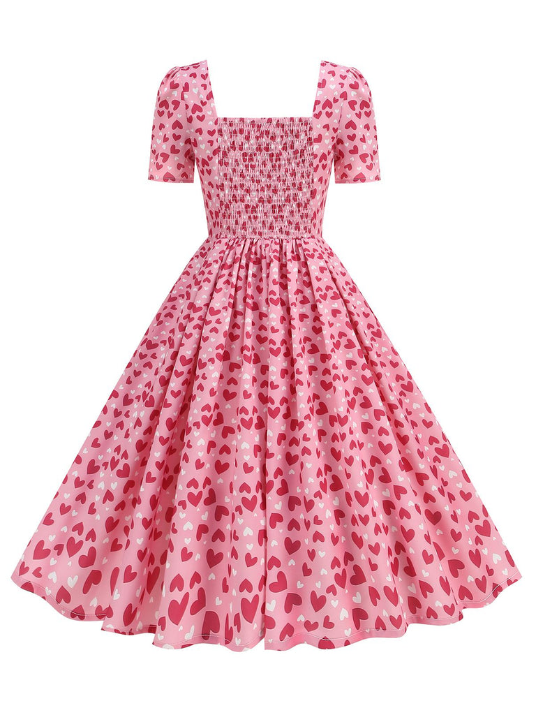 1950s Square Neck Heart Dots Dress: where 1950s romance meets her modern spirit
