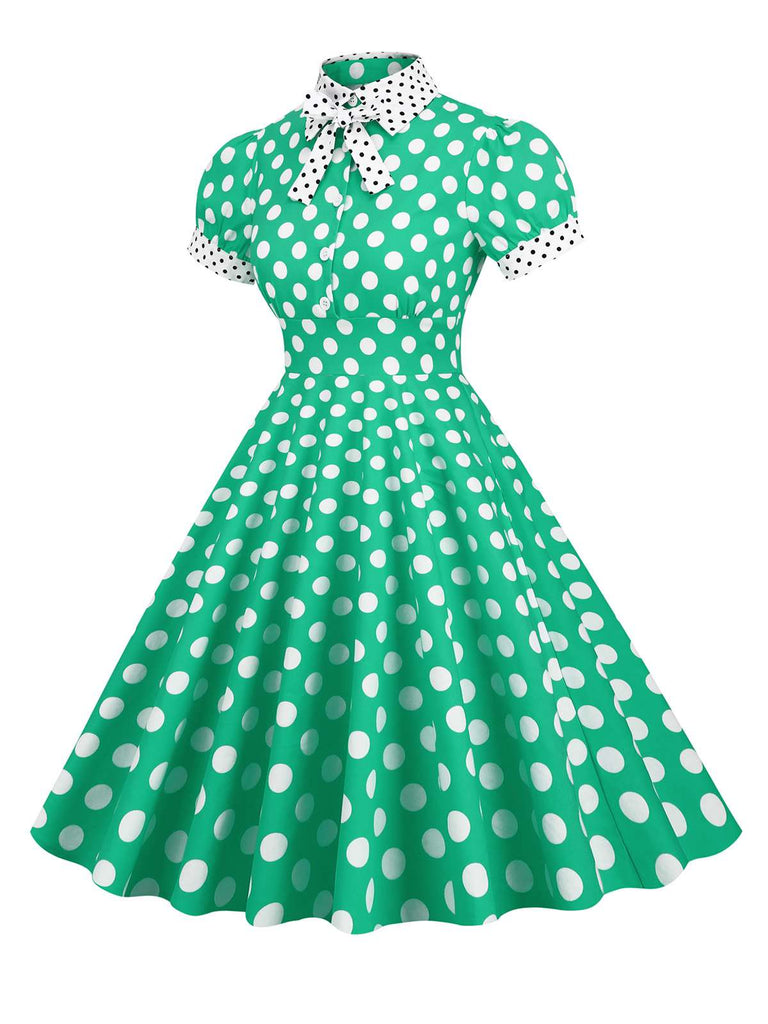 1950s Stand Collar Polka Dot Flared Dress — vintage elegance for the modern woman