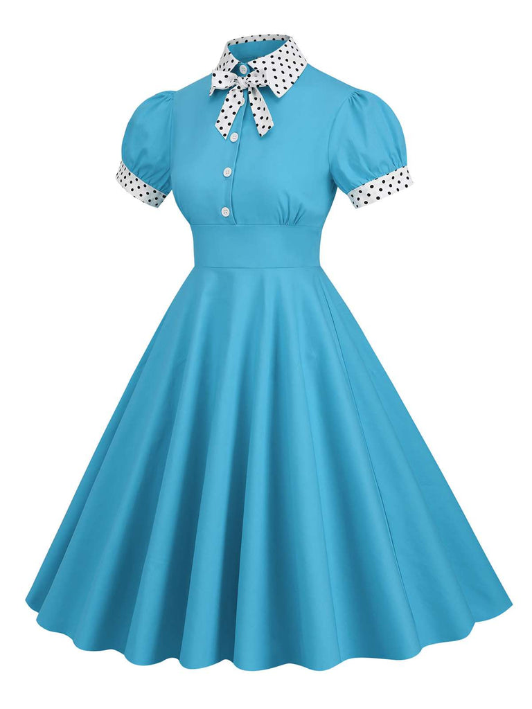1950s Stand Collar Polka Dot Flared Dress — vintage elegance for the modern woman