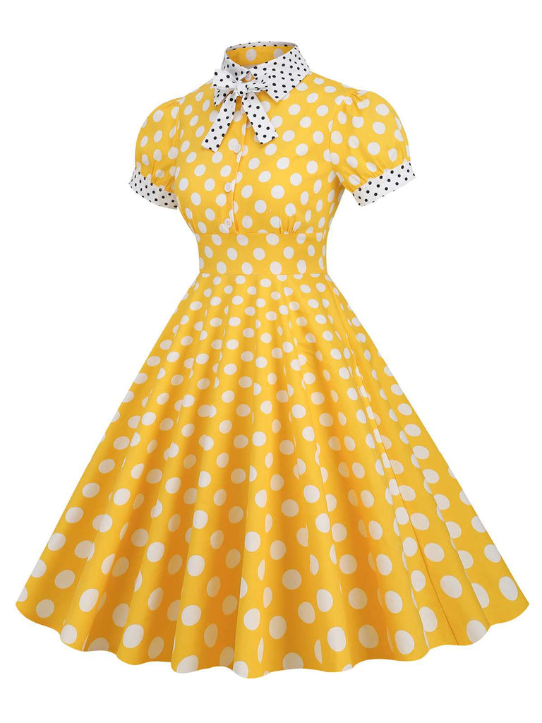1950s Stand Collar Polka Dot Flared Dress — vintage elegance for the modern woman