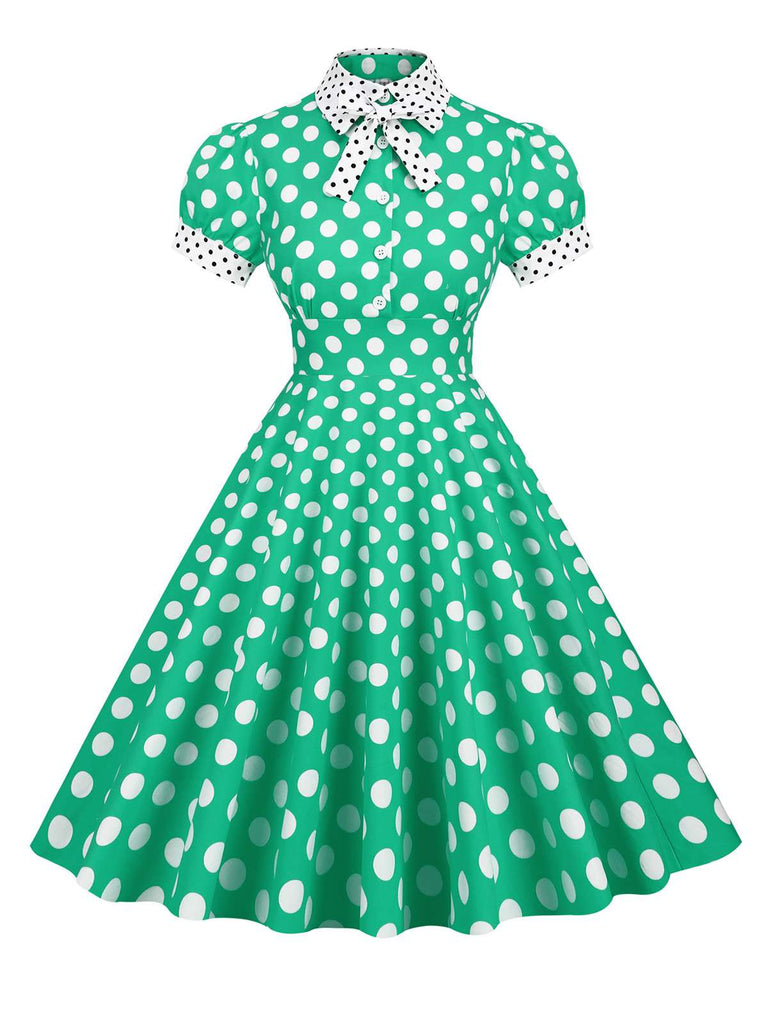 1950s Stand Collar Polka Dot Flared Dress: timeless style reimagined