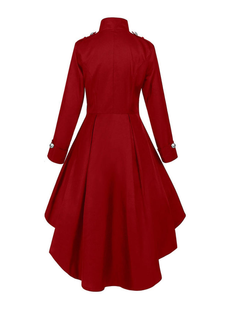 1950s Stand Collar Solid High-Low Hem Button Coat - vintage fashion, retro style