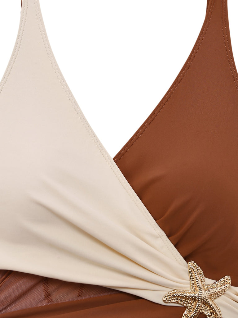 1950s Starfish V-Neck Tummy Control One-Piece Swimsuit - vintage swimwear, retro swimsuit, pin-up style for vintage lovers