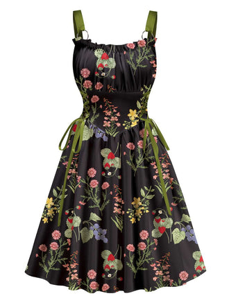 1950s Strap Floral Lace-Up Corset Dress - vintage dress, retro fashion, rockabilly