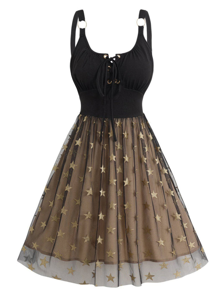 1950s Strap Mesh Stars Lace-Up Dress, vintage dress, retro fashion, rockabilly, pin-up fashion - perfect for women who love vintage and retro fashion