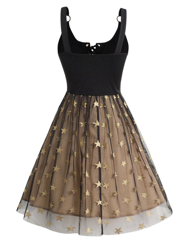 1950s Strap Mesh Stars Lace-Up Dress, vintage dress, retro fashion, rockabilly, pin-up fashion - perfect for women who love vintage and retro fashion