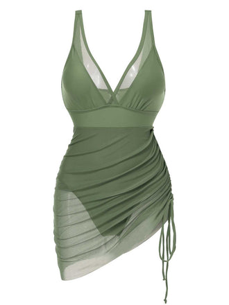 She's wearing 1950s Strap Sheer Mesh Solid One-Piece Swimsuit and the whole beach remembers the 1950s