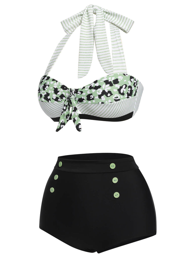 1950s Striped Patchwork Halter Swimsuit: 1950s Riviera elegance, reimagined for her