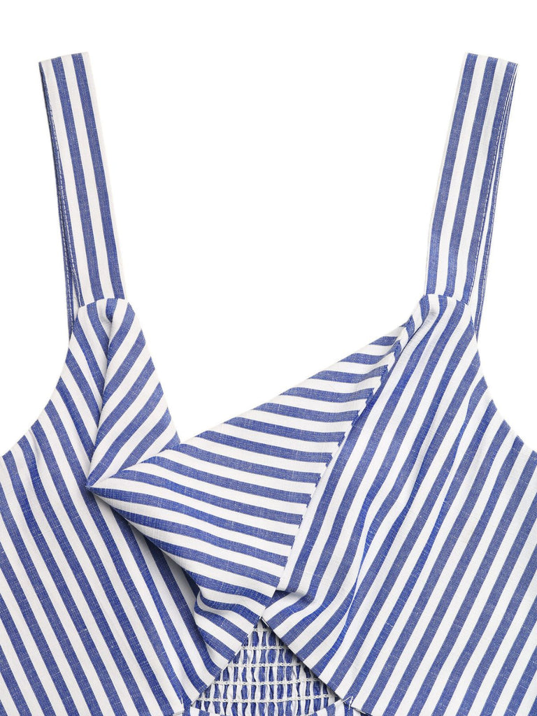 Blue 1950s Striped V-Neck Halter Hollow Jumpsuit 6