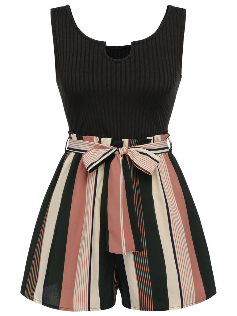 1950s Stripes Knitted Belted Romper - vintage jumpsuit, retro fashion