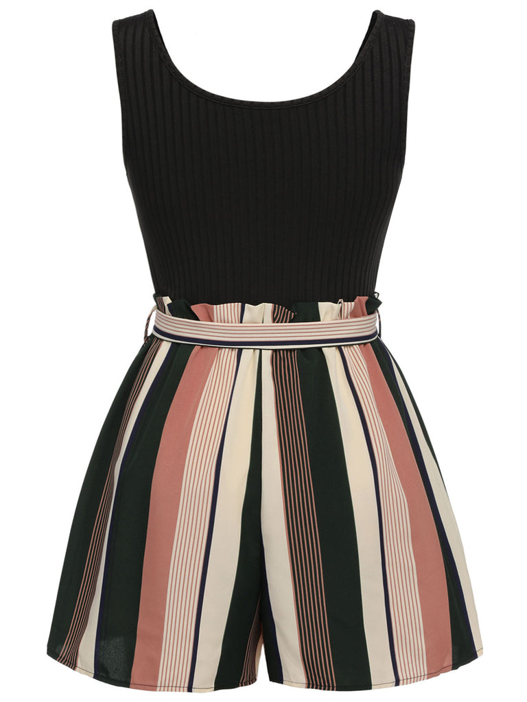 1950s Stripes Knitted Belted Romper - vintage jumpsuit, retro fashion