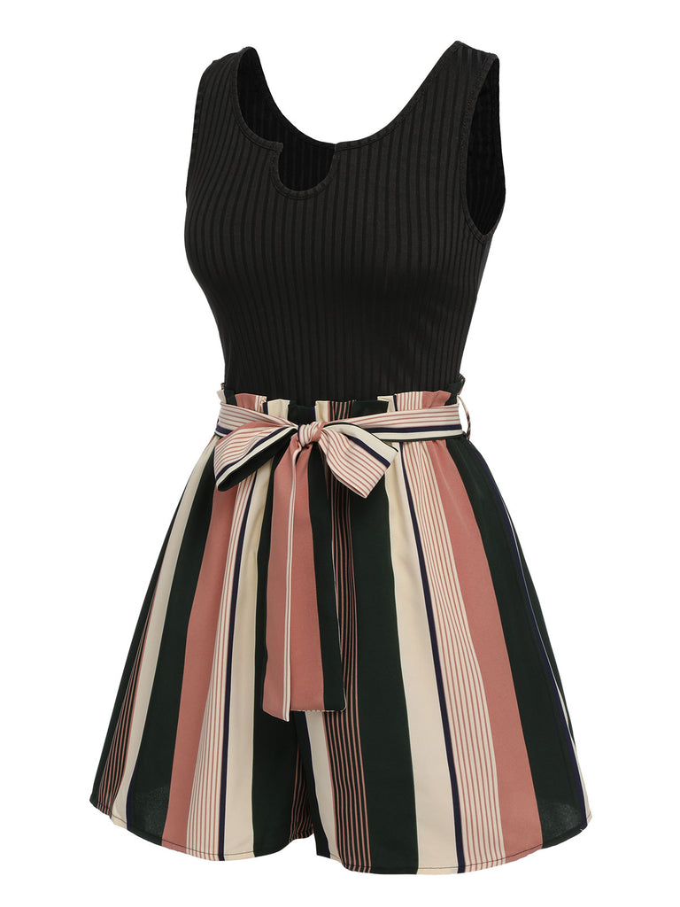 1950s Stripes Knitted Belted Romper: 1950s detail work for the woman who notices