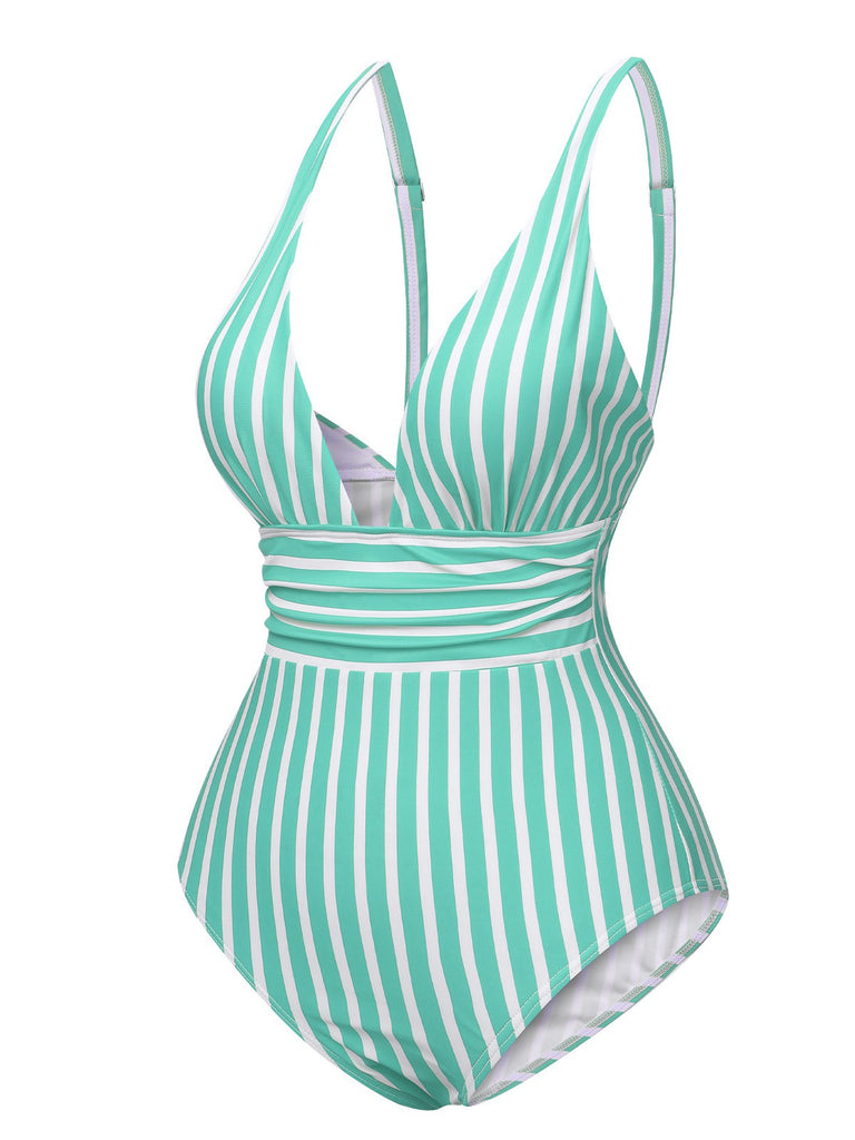 1950s Stripes Spaghetti Strap One-Piece Swimsuit — because 1950s glamour never goes out of style