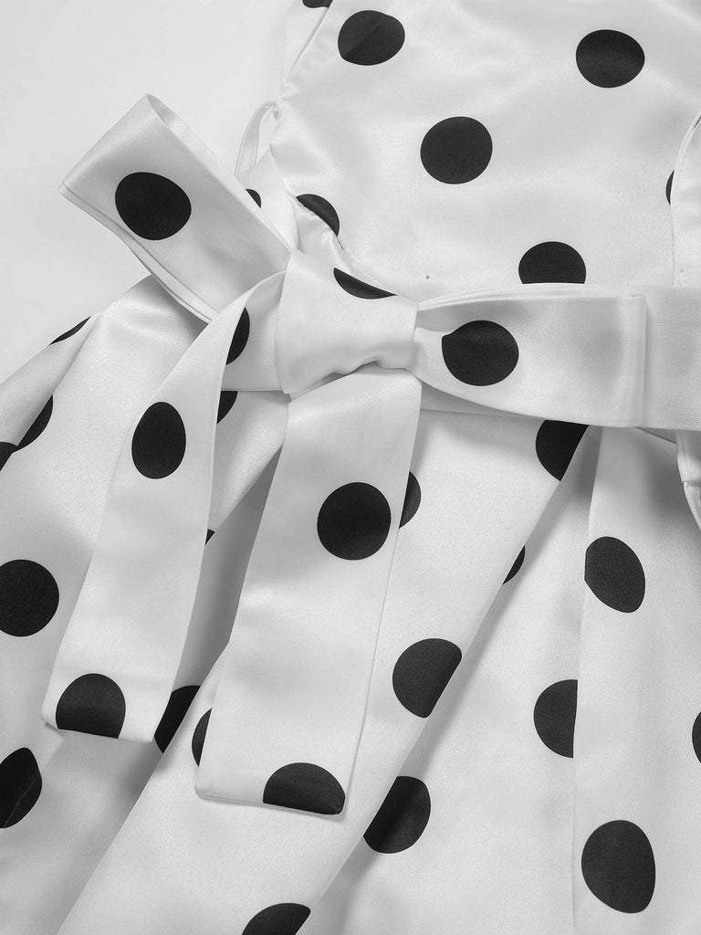 1950s Surplice V-Neck Polka Dot Belted Dress - vintage dress, retro fashion, rockabilly