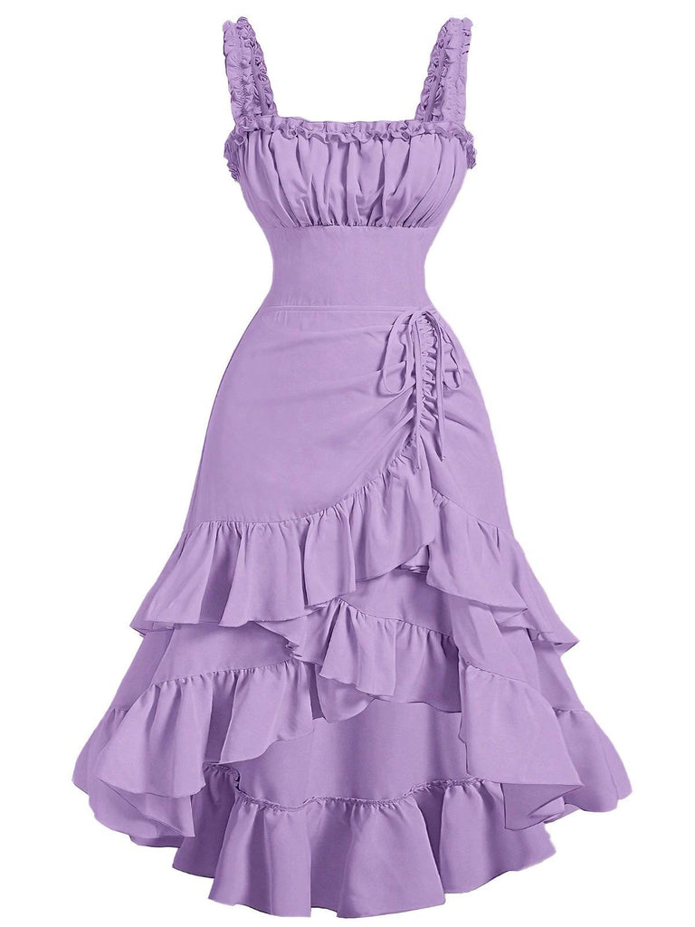 1950s Suspender Ruched Tiered Ruffle Hem Dress - vintage dress, retro fashion, rockabilly