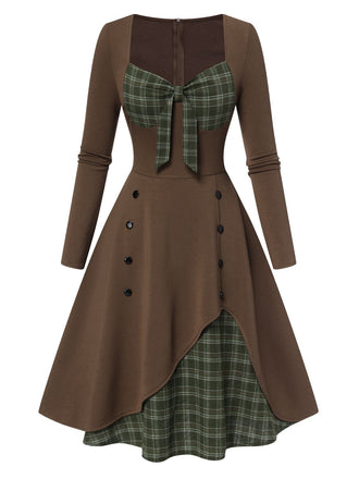 1950s Sweetheart Plaid Patchwork Dress, classic 1950s style elegant retro fashion - Image 21