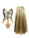2PCS Gold 1950s Metallic One-Piece Swimsuit & Pleated Cover-Up - vintage swimsuit, pin-up style, glamorous gold