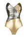 2PCS Gold 1950s Metallic One-Piece Swimsuit & Pleated Cover-Up - vintage swimsuit, pin-up style, glamorous gold
