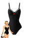 Black 1950s Spaghetti Strap 3D Cherry One-Piece Swimsuit - vintage swimsuit, pin-up style, classic black