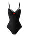 Black 1950s Spaghetti Strap 3D Cherry One-Piece Swimsuit - vintage swimsuit, pin-up style, classic black