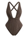 Dark Brown 1950s Crisscross Backless One-Piece Swimsuit - vintage swimsuit, pin-up style