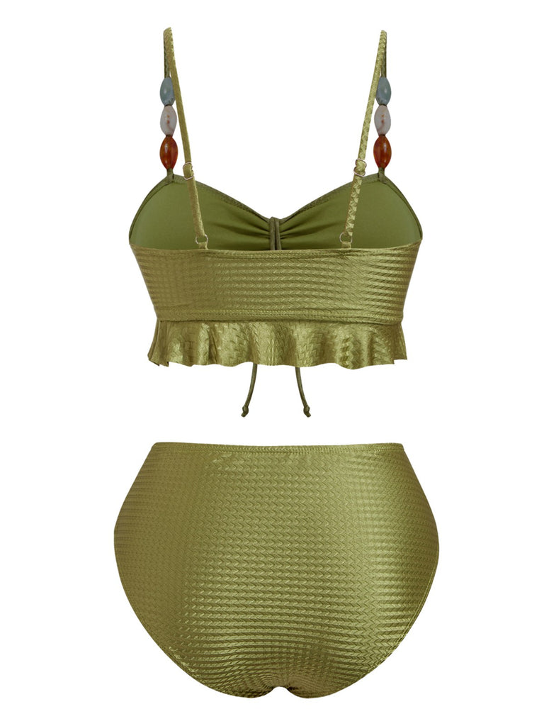 1950s Textured Fabric Colored Stones Bikini Set - vintage fashion, retro style, elegant red