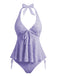 1950s Halter Textured Floral Deep V Tankini Set, vintage fashion, retro style - perfect for women who love vintage and retro fashion