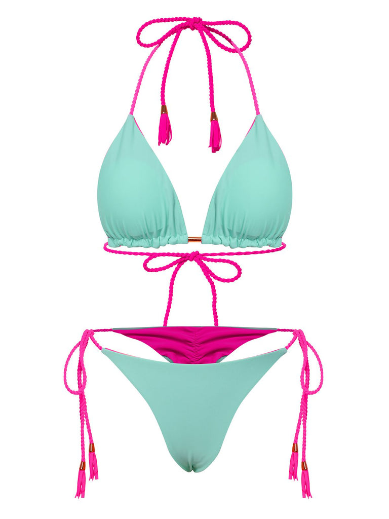 1950s Tie Back Backless Braided Bikini Set, vintage swimsuit, pin-up swimwear - perfect for women who love vintage and retro fashion
