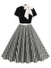 She slips into this 1950s Tie Neck Black & White Stripes Belted Dress and suddenly it's a 1950s daydream