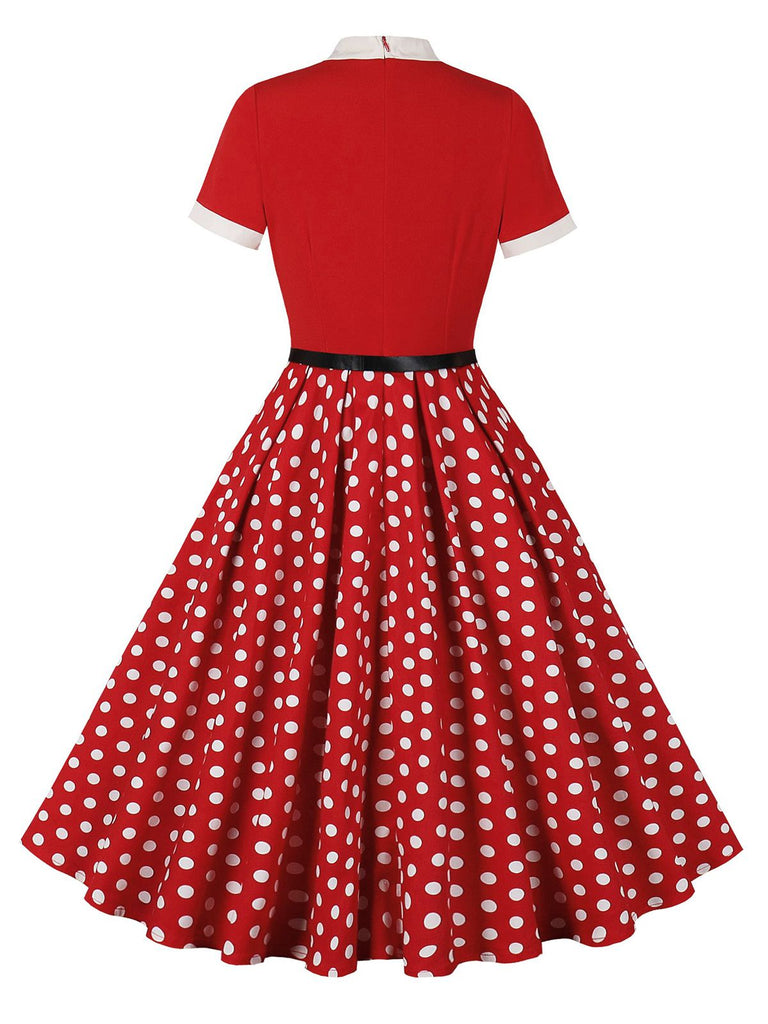1950s Tie Neck Polka Dots Belted Dress: where 1950s romance meets her modern spirit