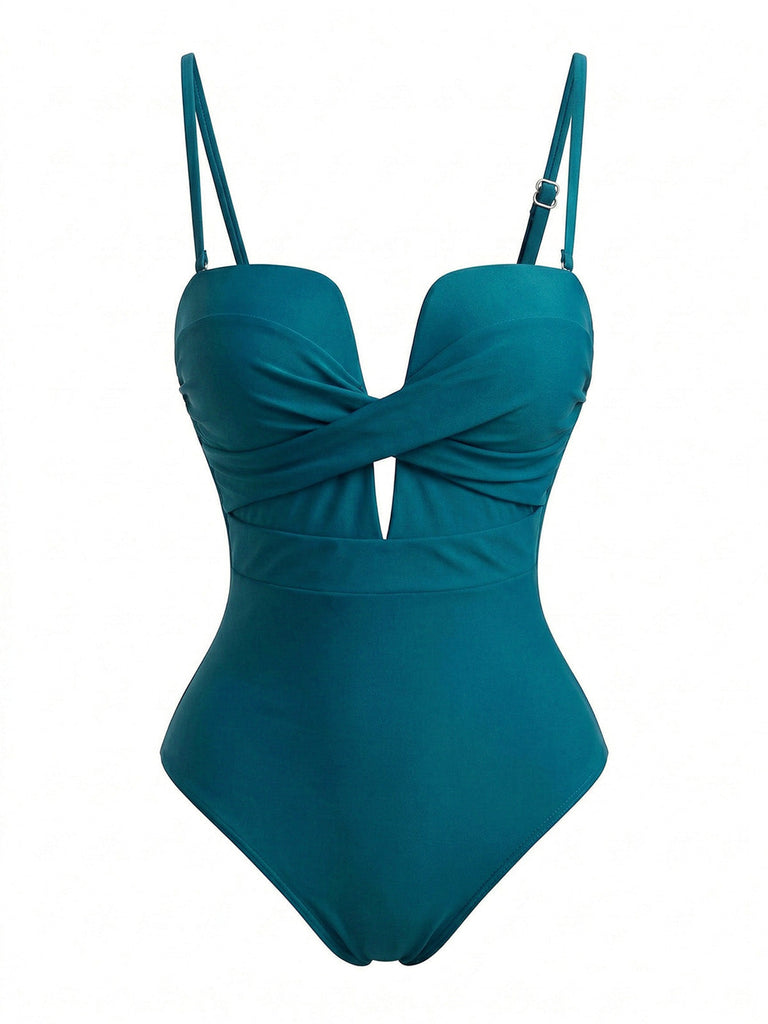 1950s-Twist-Front-Tropical-Leaf-Print-One-Piece-Swimsuit, vintage, retro, swimwear