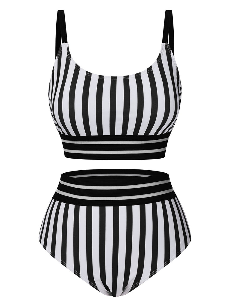 1950s UNeck Vertical Stripes Straps | 1950s | vintage swimsuit, retro beachwear