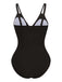 1950s V-Neck Color Patchwork One-Piece Swimsuit: beautiful vintage swimwear, retro swimsuit, pin-up style with timeless appeal