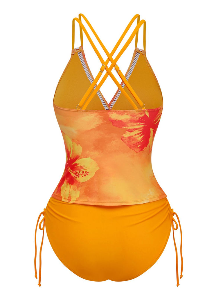 1950s V-Neck Floral Patchwork Tankini Set - vintage fashion, retro style