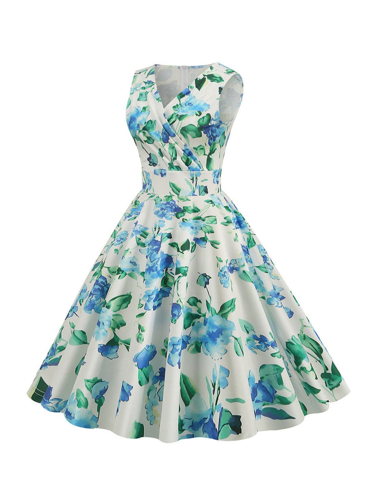 1950s V-Neck Floral Sleeveless Dress — a 1950s silhouette that turns sidewalks into runways