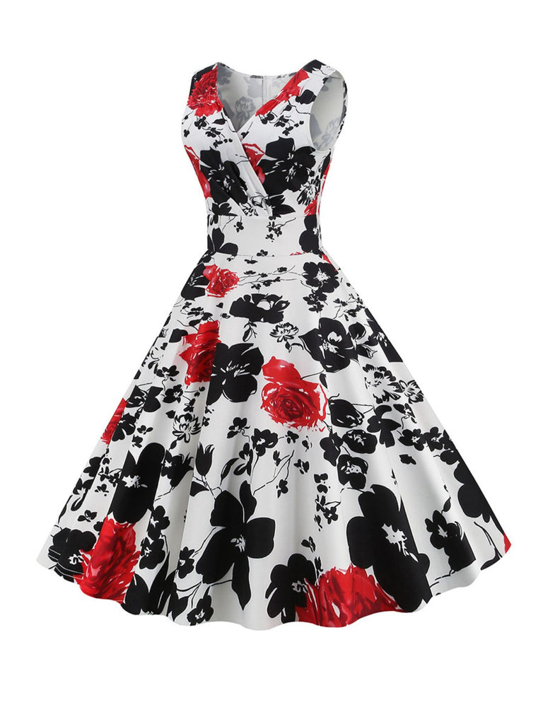 1950s V-Neck Floral Sleeveless Dress, vintage dress, retro fashion, rockabilly, pin-up fashion - perfect for women who love vintage and retro fashion