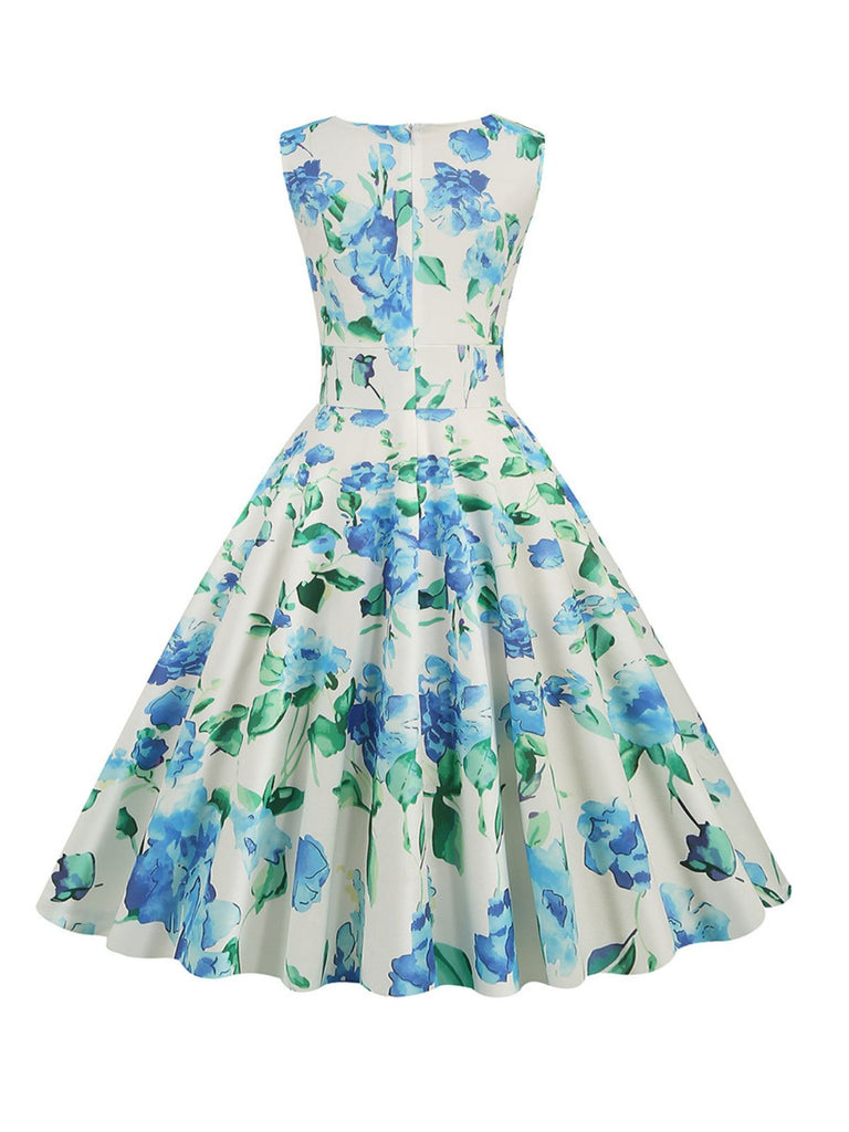 1950s V-Neck Floral Sleeveless Dress, vintage dress, retro fashion, rockabilly, pin-up fashion - perfect for women who love vintage and retro fashion