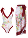 1950s V-Neck Flowers Lacing Swimsuit & Cover Up, vintage swimsuit, pin-up swimwear - perfect for women who love vintage and retro fashion