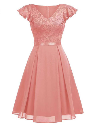 1950s V-Neck Lace Floral Cap Sleeve Solid Dress: timeless style reimagined
